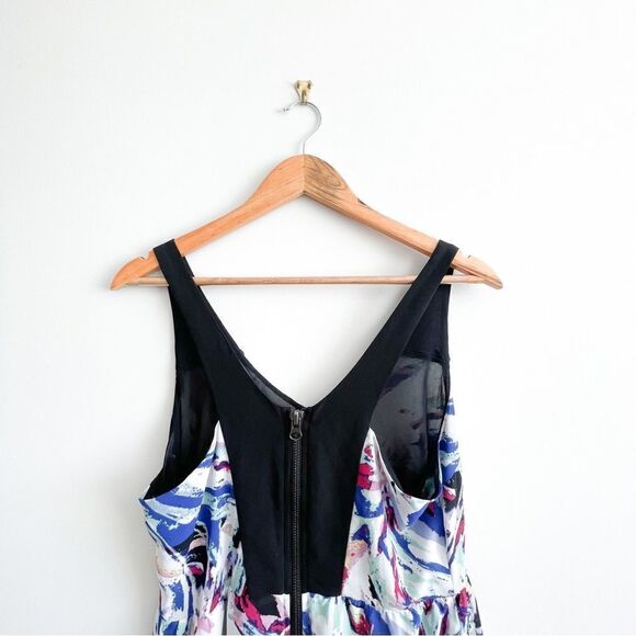 Dex Dress Abstract Back Zip Pockets Fit & Flare Lined Black Strap Women's M - Picture 3 of 10